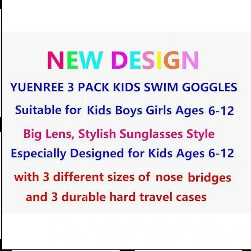 NEW Yuenree Colorful Kids Swim Goggles Set